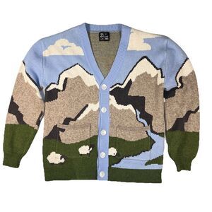 Steady Hands Sheep Mountain Knit Cardigan Quirky Cottagecore Womens S/M